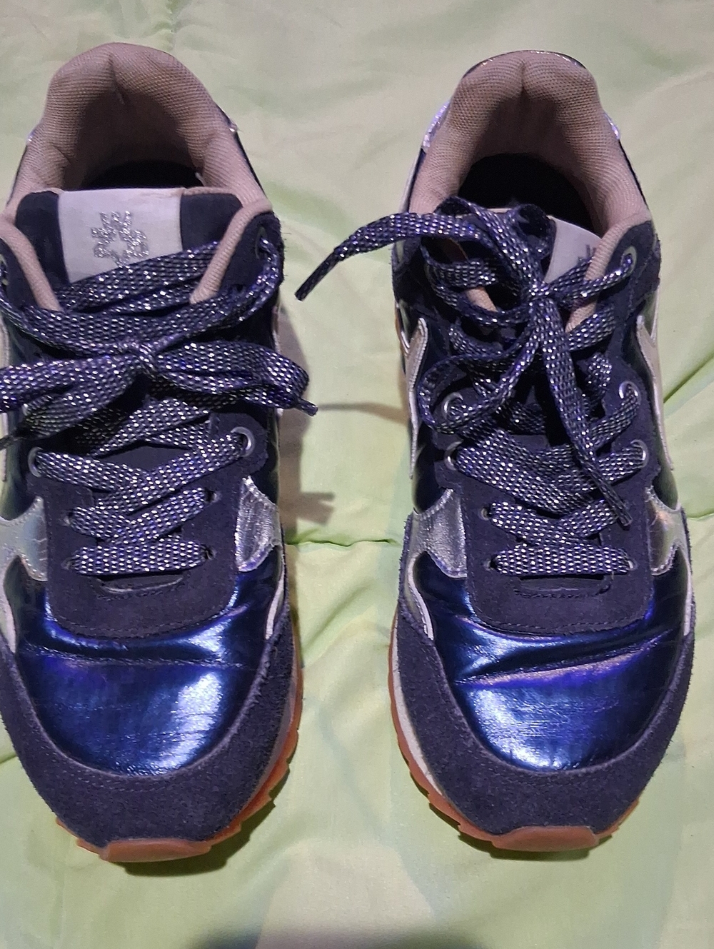 Metallic  Navy Blue Lace-Up Sneakers